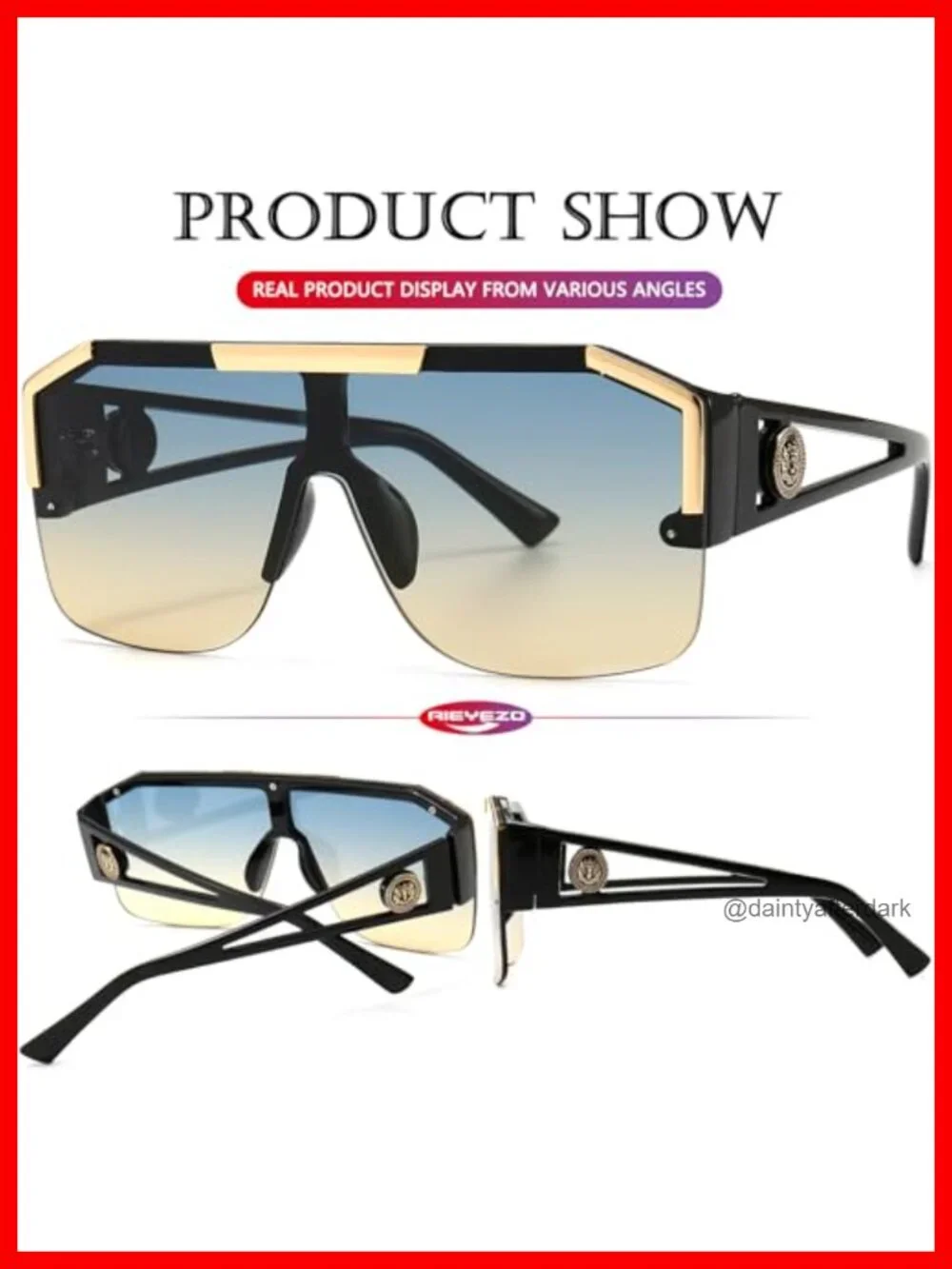 Oversized Square Sunglasses Flat Top Shield Unisex Metal Frame